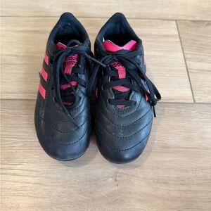 Adidas Kids Black Sneakers with Pink Stripes